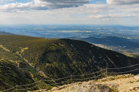 Panorama of Giant Mountains next to trail to Sniezka