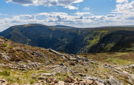 Panorama of Giant Mountains next to trail to Sniezka