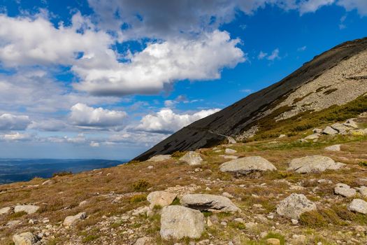 Panorama of Giant Mountains next to trail to Sniezka