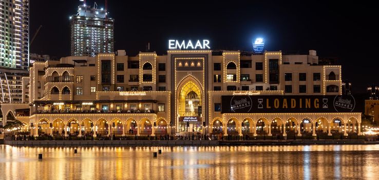 7th JAN 2021,Dubai,UAE . Beautiful view of the illuminated souk al bahar captured at the Dubai mall Boulevard, Burj park,Dubai, UAE.