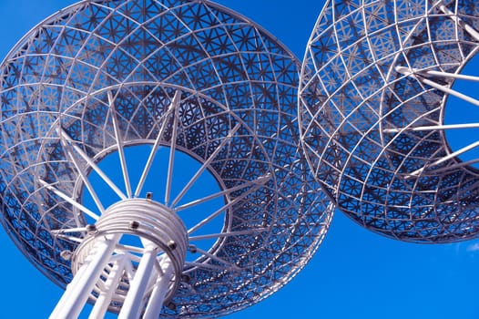 Jan 22,2021,Dubai,UAE. Blue-waters island with huge metallic structure at the Ain Dubai (Dubai Eye), Dubai ,UAE.