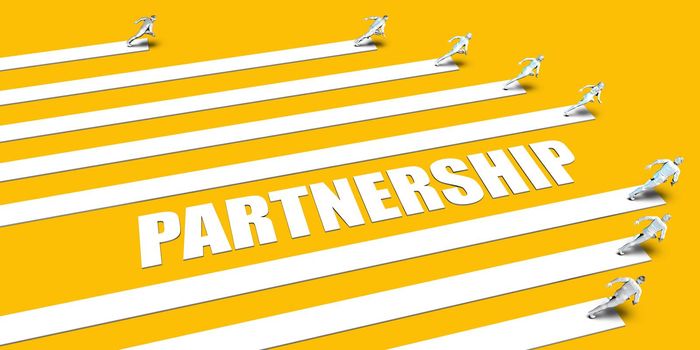 Partnership Concept with Business People Running on Yellow