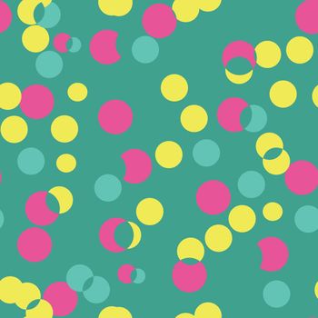 Multicolored circles on a light background. Seamless endless pattern a pattern of whole and cropped circles in yellow, pink, green on dark background