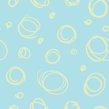 Seamless endless pattern of hand drawn circles of green color on a blue background for fabric sites etc