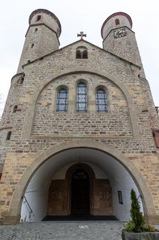 View at the church Stiftskirche St. Chrysanthus and Daria in Bad Muenstereifel, Germany