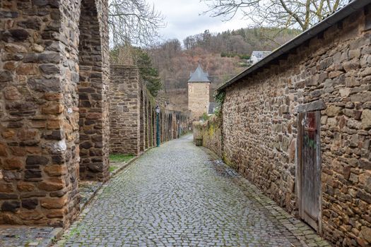 Paved path along the historic city wall of Bad Muenstereifel, Germany