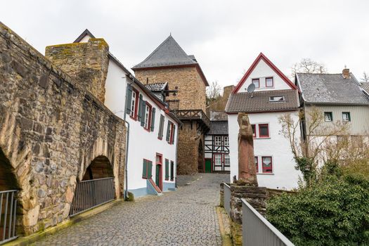 Paved path along the historic city wall of Bad Muenstereifel, Germany