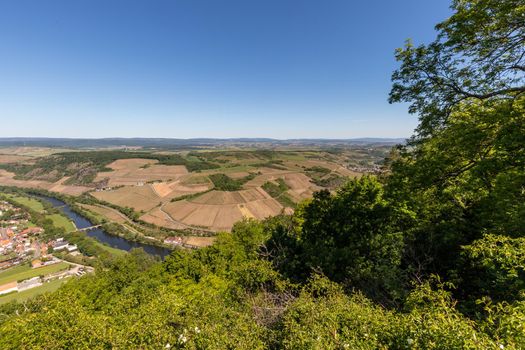 High angle view from the Lemberg of Oberhausen at river Nahe, Rhineland-Palatinate, Germany