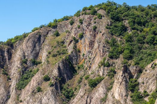 Scenic view of the rock massif Rotenfels nearby Bad Muenster am Stein Ebernburg at Nahe River