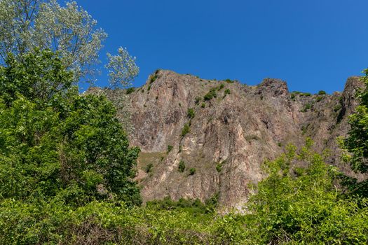 Scenic view of the rock massif Rotenfels nearby Bad Muenster am Stein Ebernburg at Nahe River