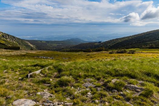 Panorama of Giant Mountains next to trail to Sniezka