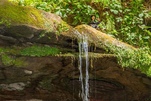 Water flowing over moss covered rocks in the canyon  Hexenklamm