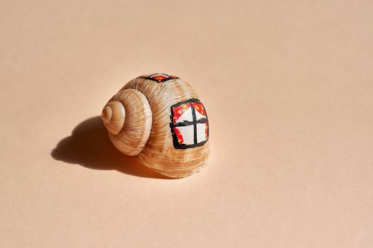 Empty snail shell with a window painted on it