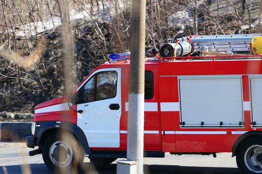 Special freight transport on the road. The fema car or fire service is on the road. High quality photo