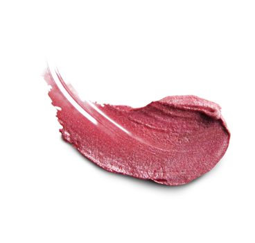 close up of a smudged lipstick on white background