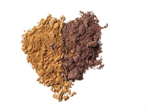 Close up of crushed eyeshadow cosmetic powder on white background