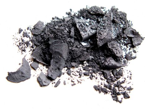 Close up of crushed eyeshadow cosmetic powder on white background