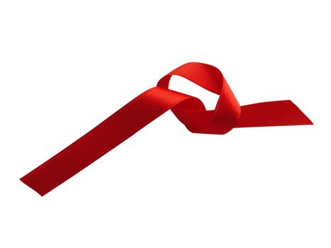 Red ribbon over white background, design element. Clipping Path included