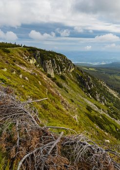 Panorama of Giant Mountains next to trail to Sniezka