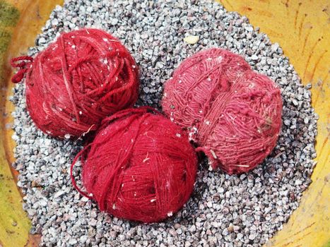 Natural dyed wool yarn in the peruvian Andes at Cuzco Peru