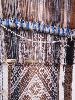 Natural dyed wool yarn in the peruvian Andes at Cuzco Peru