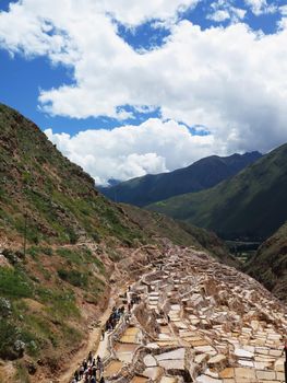 High angle view of salt pond, Maras, Sacred Valley, Cusco Region, Peru