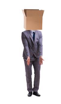 Businessman with blank box on his head