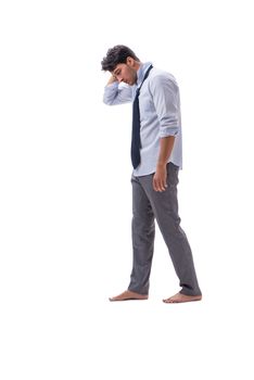 Barefooted businessman isolated on white background