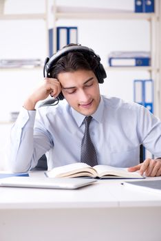 Call center operator talking to customer on live call