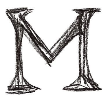 Handwritten sketch black Letter M on white background