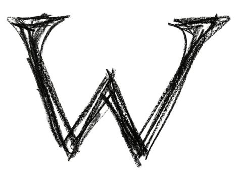 Handwritten sketch black Letter W on white background