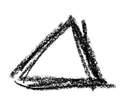 Triangle shape made with black pastel crayon, isolated on white background