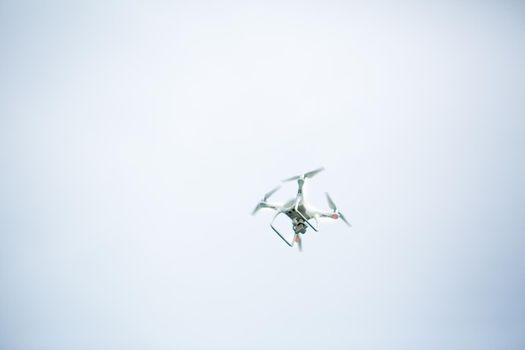 SURATTHANI, 10 SEPTEMBER: Drone flying on the clear blue sky ready for record vdo, september 10 , 2017.