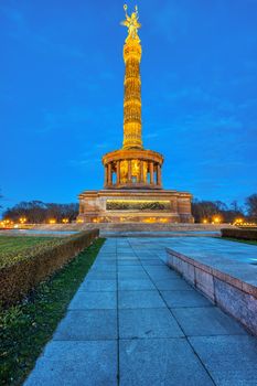 The famous Victory Column in the Tiergarten in Berlin, Germany, at dusk