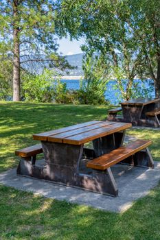 Recreation area with beautiful overview of the lake and mountains.