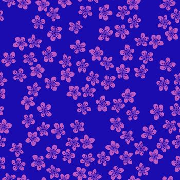 Seamless pattern with blossoming Japanese cherry sakura flowers for fabric,packaging,wallpaper,textile decor,design, invitations,cards,print,gift wrap,manufacturing.Pink flowers on blue background