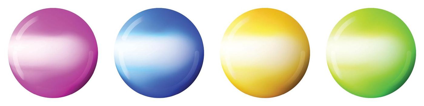 Set with glass colorful balls. Glossy realistic ball, 3D abstract vector illustration highlighted on a white background. Big metal bubble with shadow.