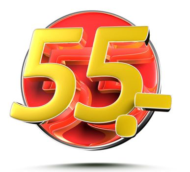 Number 55 price tag isolated on white background 3D illustration with clipping path.