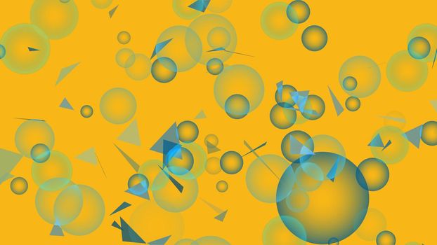 blur bubbles multi size and triangel flying motion on yellow gold background