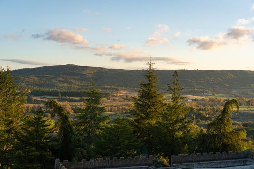 Landscape nature view of mountains and trees from Hotel Serra da Pena Termas Radium in Sortelha, Portugal