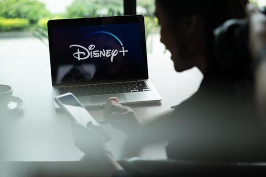 CHIANGMAI, THAILAND - JULY 25 ,2020 : Macbook with Disney plus on screen. Disney+ is an online video