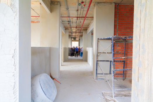 interior in construction and wall decoration at building site