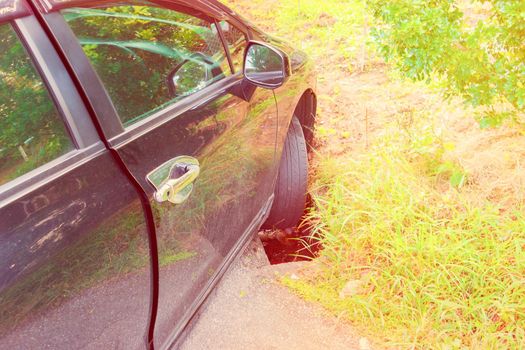 accident car fall ditch on the road