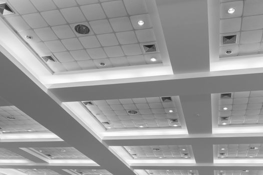 ceiling of business interior office building and light neon. style monochrome with copy space add text