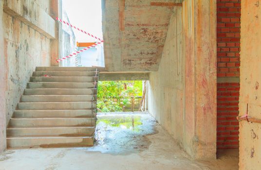stair cement interior building construction site in develop housing with copy space add text