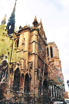 watercolors of the church of Notre Dame in Paris