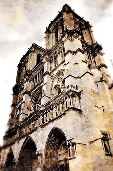 watercolors of the church of Notre Dame in Paris