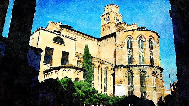 Watercolor which represents a glimpse of one of the cathedrals in the historic center of Venice