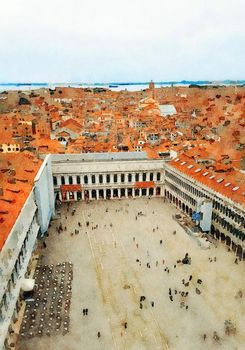 Watercolor which represents a view from the top of San Marco square in Venice