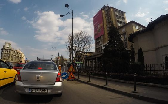 Changes and complications caused by coronavirus epidemy, world without crowds, virus empties streets. No traffic jam, no pollution, empty streets in downtown Bucharest, Romania, 2020